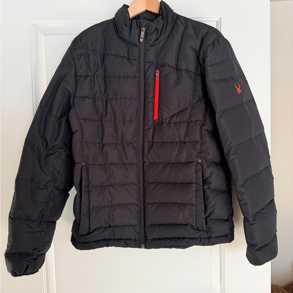 Spyder Men's Black Puffer Jacket with Red Accent